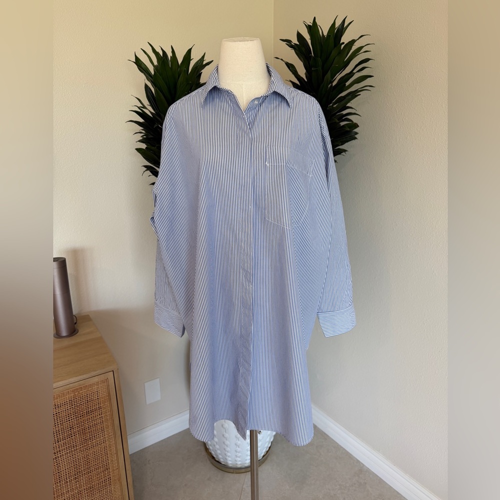 H&M Button-down Shirt Dress, Blue/White Stripe, MEDIUM